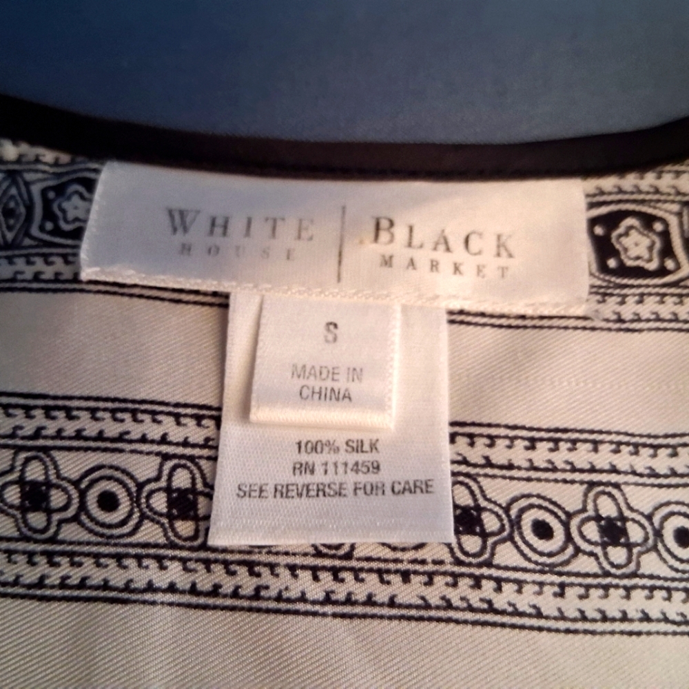 White House Black Market Black and White Wrap Blouse - Picture 3 of 7